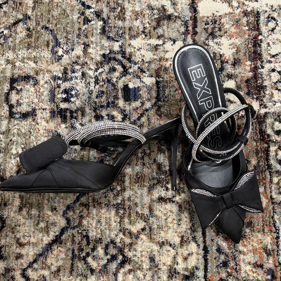 Express Shoes - Express Black Heels with Rhinestone Details